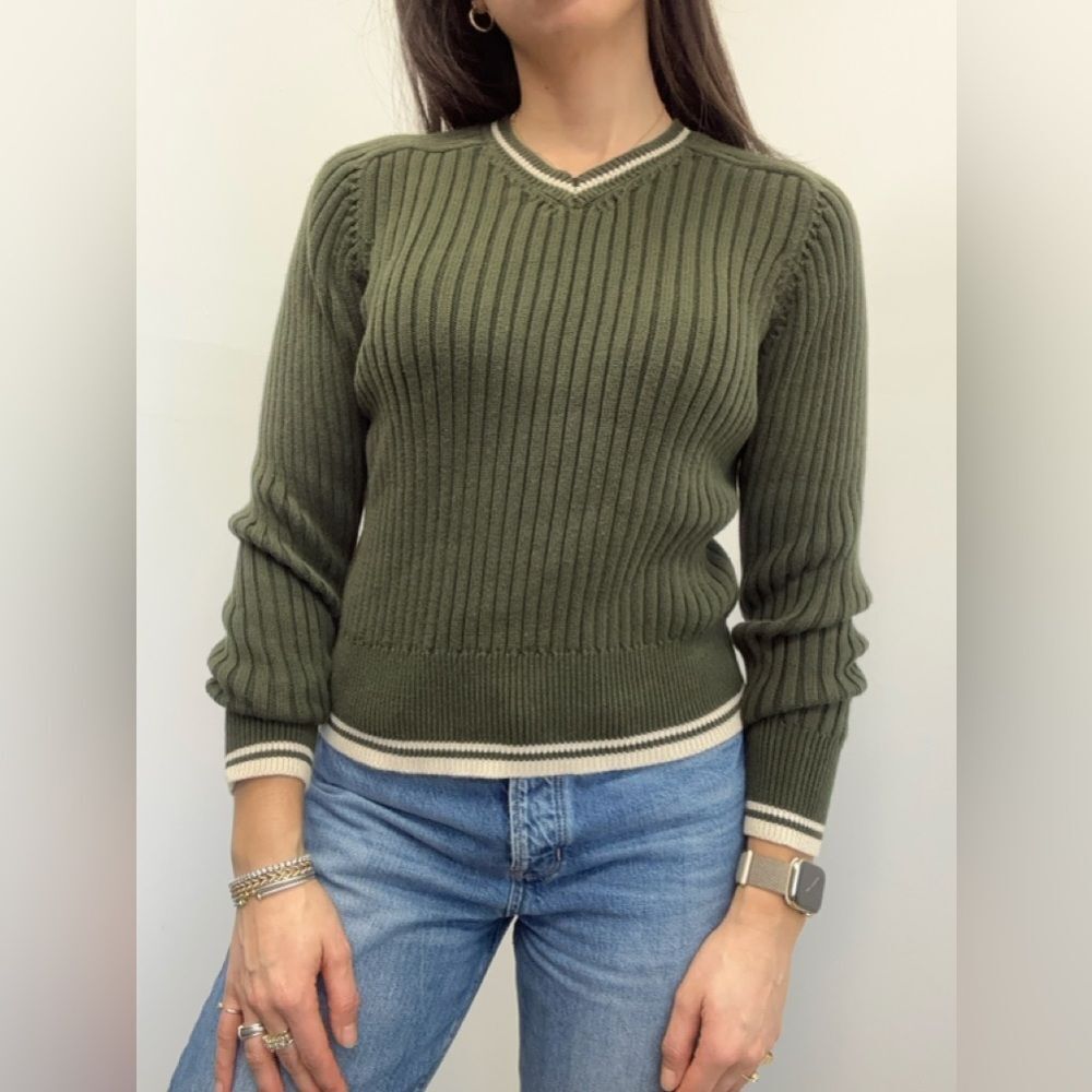 Vintage 90's Abercrombie & Fitch Army Green Crew Neck Cotton Sweater Rib Knit M